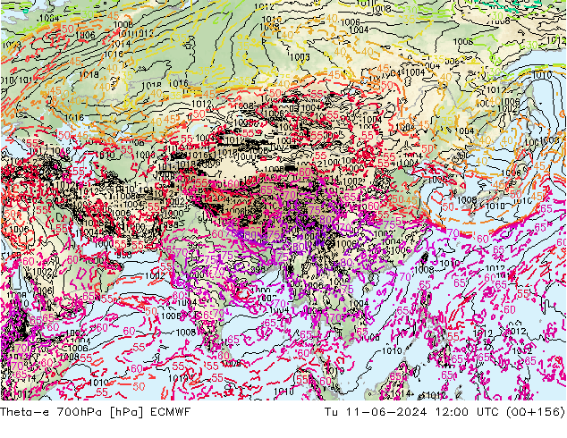 Theta-e 700hPa ECMWF mar 11.06.2024 12 UTC