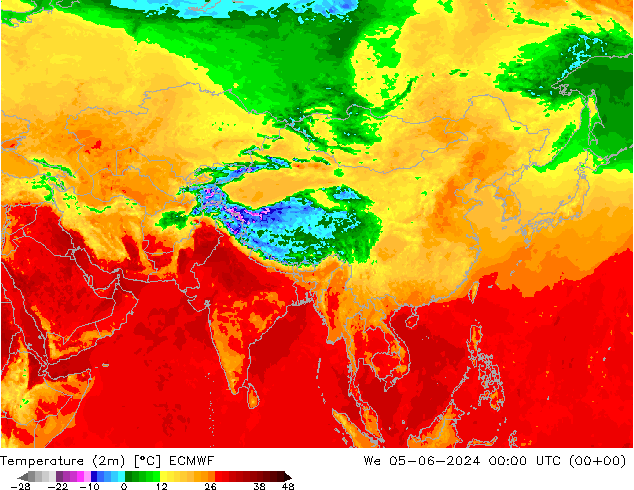 Temperatuurkaart (2m) ECMWF wo 05.06.2024 00 UTC