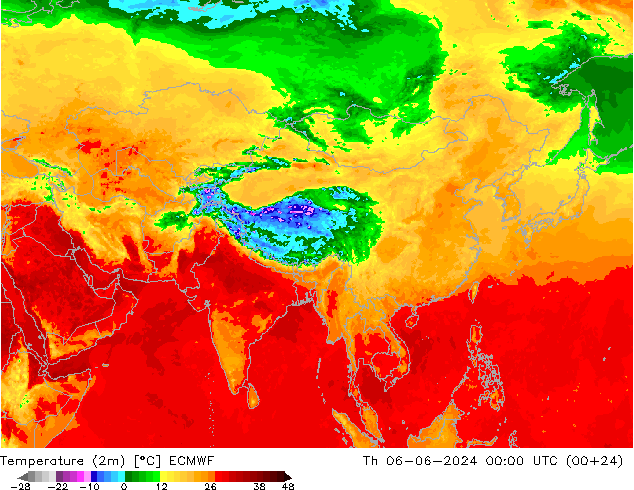 Temperature (2m) ECMWF Čt 06.06.2024 00 UTC