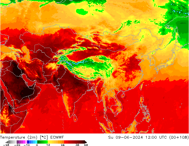 Temperature (2m) ECMWF Ne 09.06.2024 12 UTC