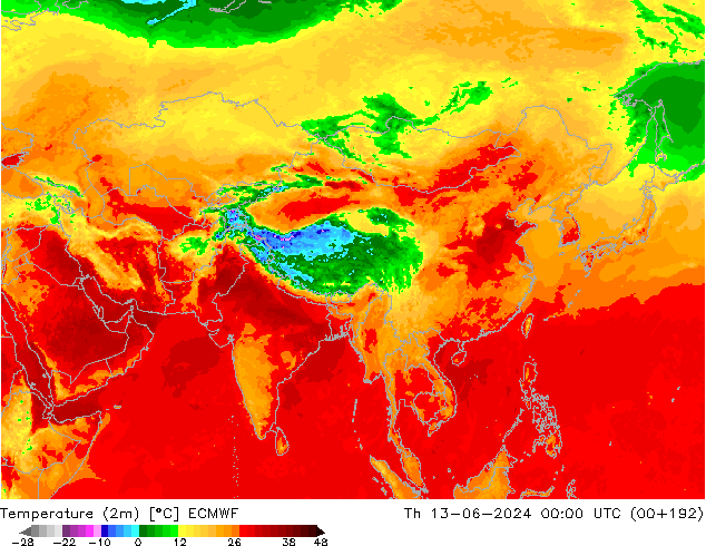 Temperature (2m) ECMWF Čt 13.06.2024 00 UTC