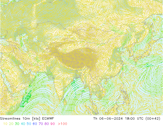 Ligne de courant 10m ECMWF jeu 06.06.2024 18 UTC