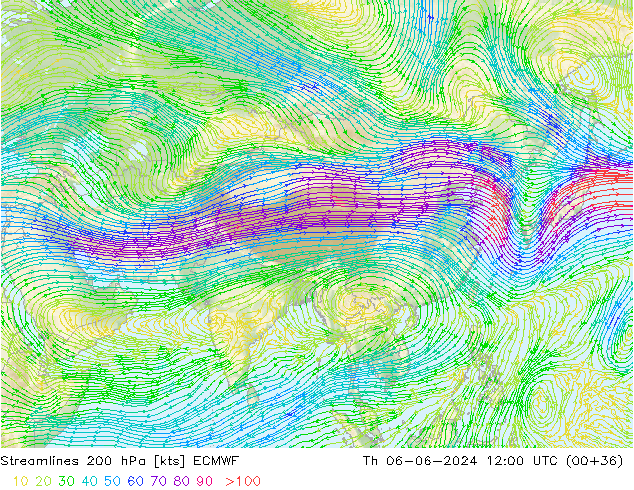 Streamlines 200 hPa ECMWF Th 06.06.2024 12 UTC