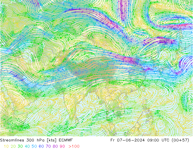 Streamlines 300 hPa ECMWF Fr 07.06.2024 09 UTC