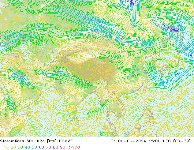 ветер 500 гПа ECMWF чт 06.06.2024 15 UTC
