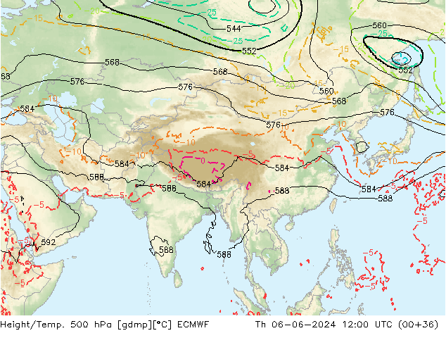 Height/Temp. 500 hPa ECMWF czw. 06.06.2024 12 UTC