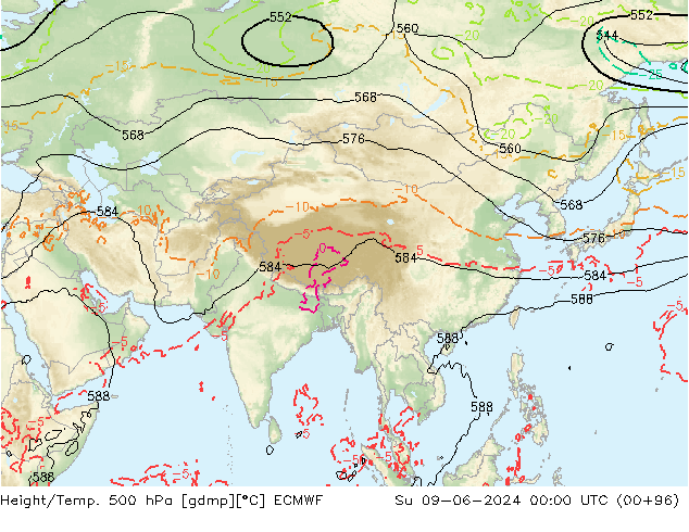 Z500/Rain (+SLP)/Z850 ECMWF Вс 09.06.2024 00 UTC