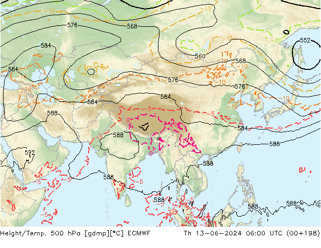 Z500/Rain (+SLP)/Z850 ECMWF Th 13.06.2024 06 UTC