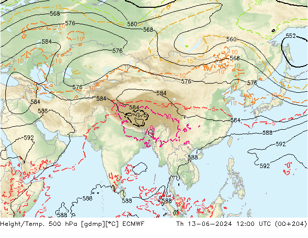 Z500/Rain (+SLP)/Z850 ECMWF Th 13.06.2024 12 UTC