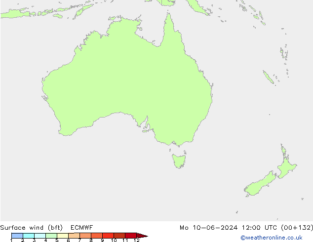 wiatr 10 m (bft) ECMWF pon. 10.06.2024 12 UTC