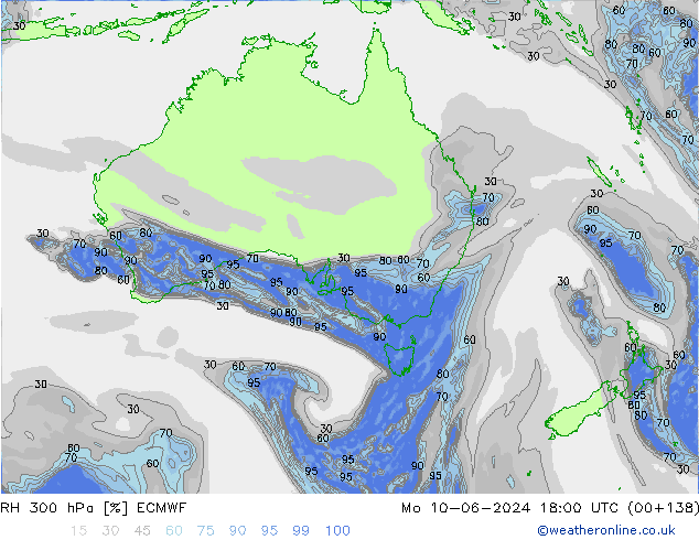 RH 300 hPa ECMWF pon. 10.06.2024 18 UTC