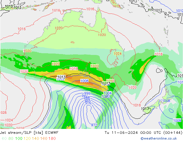 Prąd strumieniowy ECMWF wto. 11.06.2024 00 UTC