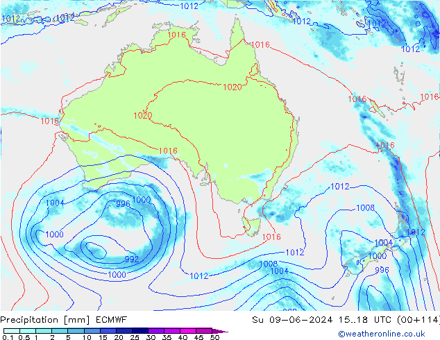 Srážky ECMWF Ne 09.06.2024 18 UTC