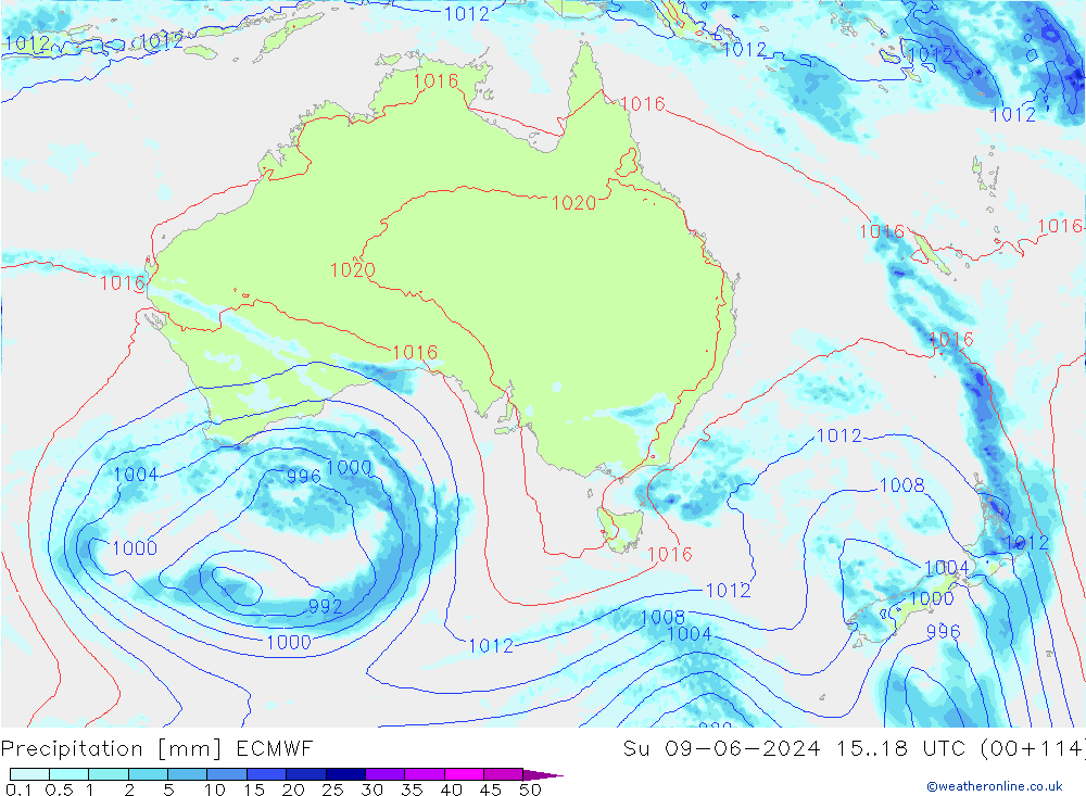 Srážky ECMWF Ne 09.06.2024 18 UTC