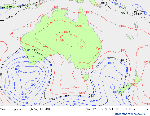 Surface pressure ECMWF Su 09.06.2024 00 UTC