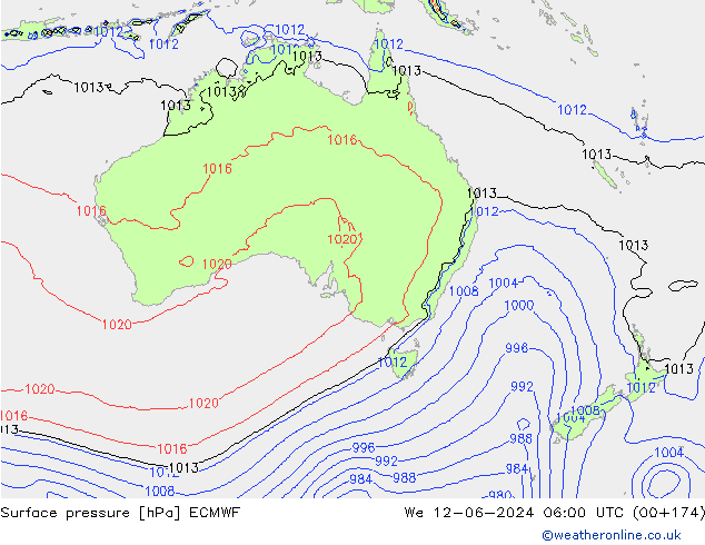 Pressione al suolo ECMWF mer 12.06.2024 06 UTC