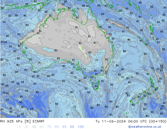 RH 925 hPa ECMWF Út 11.06.2024 06 UTC