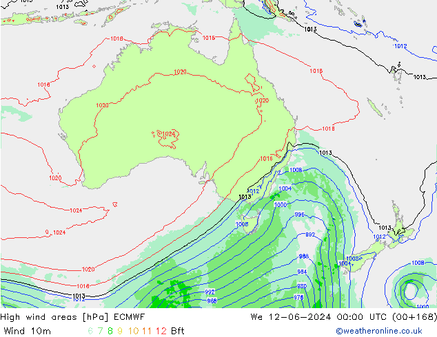 High wind areas ECMWF mer 12.06.2024 00 UTC