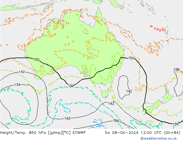 Geop./Temp. 850 hPa ECMWF sáb 08.06.2024 12 UTC