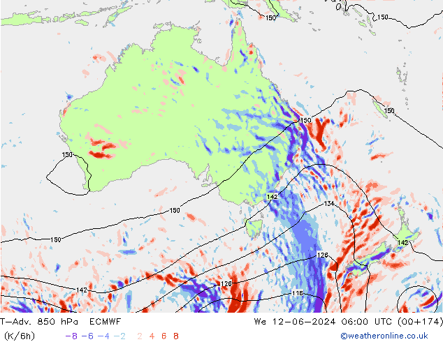 T-Adv. 850 hPa ECMWF Qua 12.06.2024 06 UTC