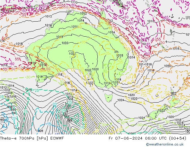 Theta-e 700гПа ECMWF пт 07.06.2024 06 UTC