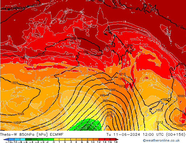 Theta-W 850hPa ECMWF Tu 11.06.2024 12 UTC