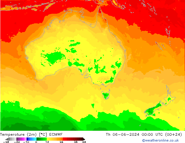 Temperature (2m) ECMWF Čt 06.06.2024 00 UTC