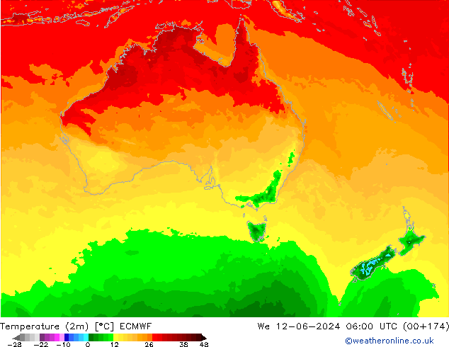 Temperaturkarte (2m) ECMWF Mi 12.06.2024 06 UTC
