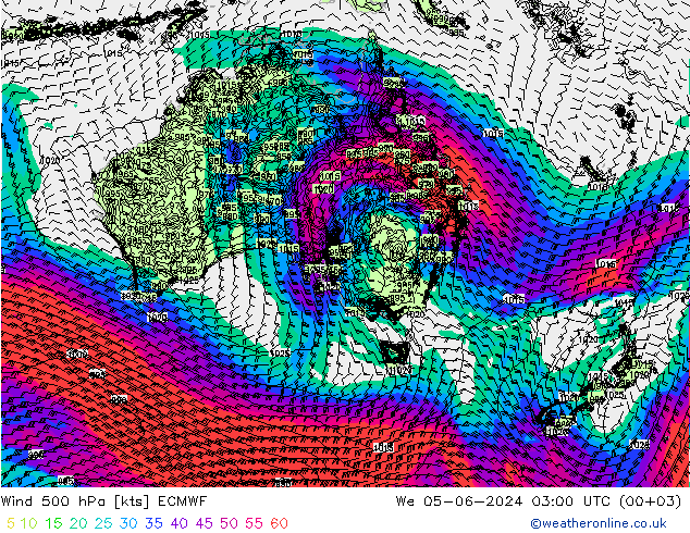 Vento 500 hPa ECMWF mer 05.06.2024 03 UTC