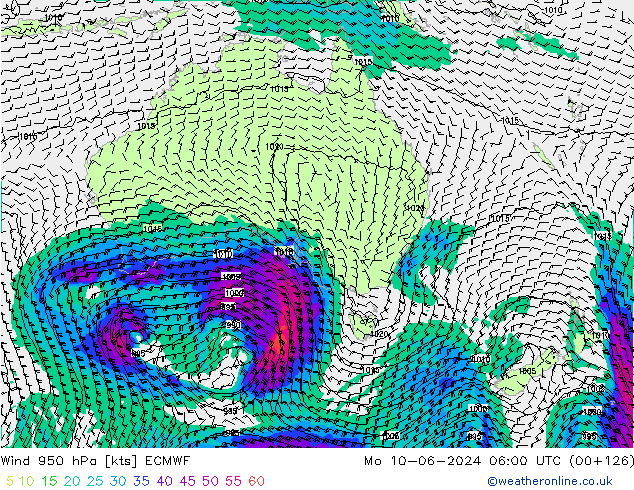 Wind 950 hPa ECMWF Mo 10.06.2024 06 UTC