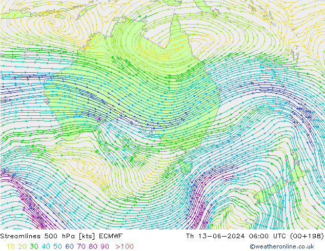 Streamlines 500 hPa ECMWF Th 13.06.2024 06 UTC