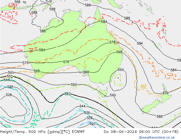 Z500/Rain (+SLP)/Z850 ECMWF Sa 08.06.2024 06 UTC