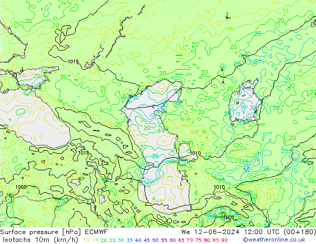 Isotaca (kph) ECMWF mié 12.06.2024 12 UTC