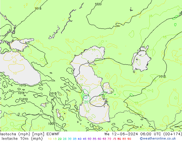 Isotachen (mph) ECMWF wo 12.06.2024 06 UTC