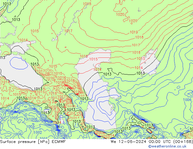 Luchtdruk (Grond) ECMWF wo 12.06.2024 00 UTC