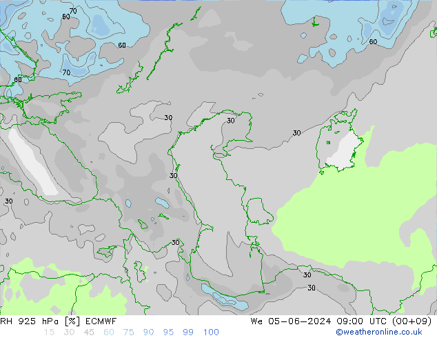 RH 925 гПа ECMWF ср 05.06.2024 09 UTC