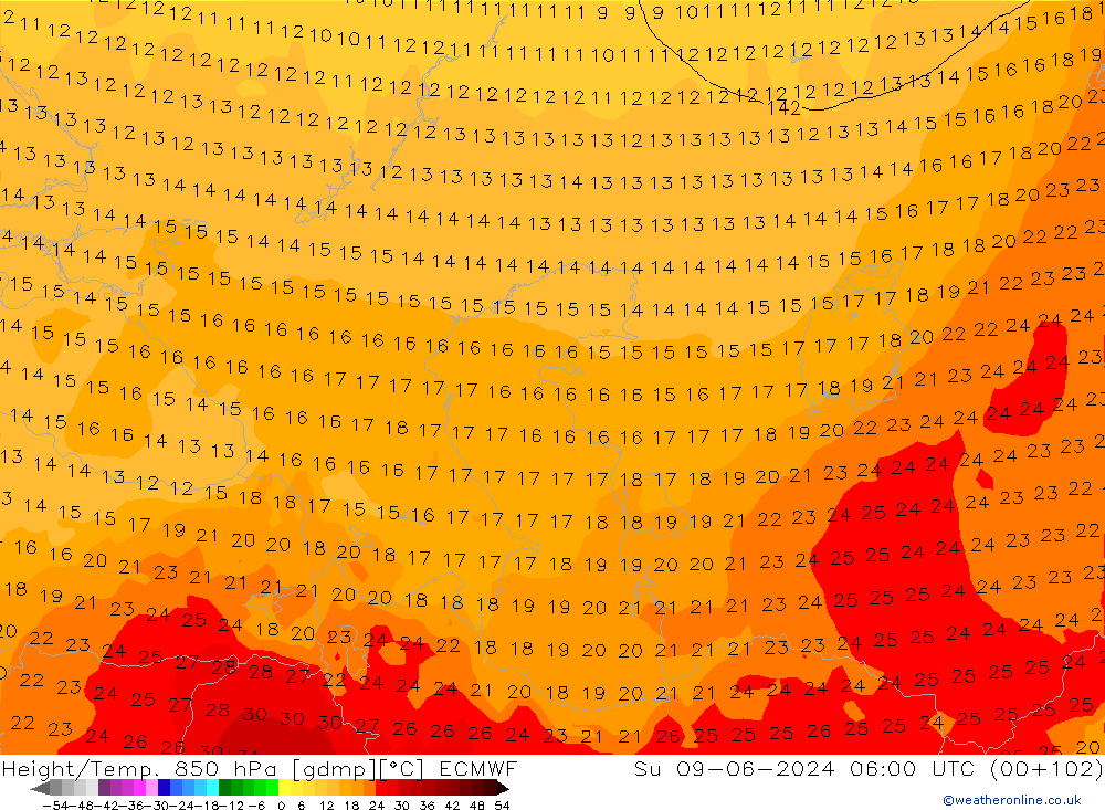 Z500/Rain (+SLP)/Z850 ECMWF Su 09.06.2024 06 UTC