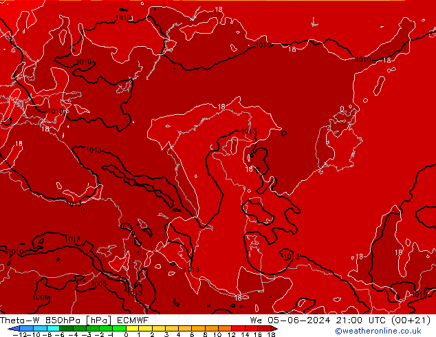 Theta-W 850hPa ECMWF St 05.06.2024 21 UTC