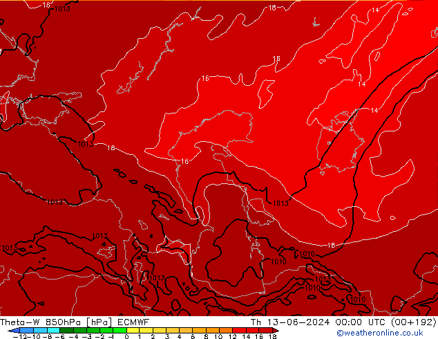 Theta-W 850hPa ECMWF Th 13.06.2024 00 UTC