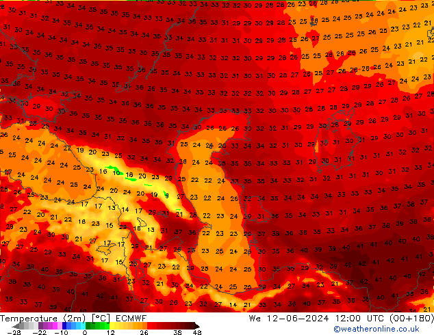 Temperature (2m) ECMWF We 12.06.2024 12 UTC