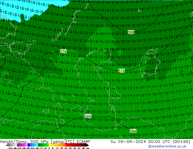 Z500/Rain (+SLP)/Z850 ECMWF dim 09.06.2024 00 UTC