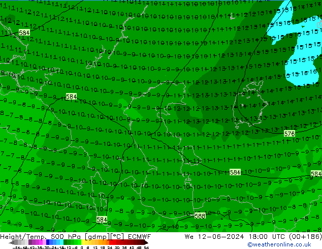 Height/Temp. 500 hPa ECMWF We 12.06.2024 18 UTC