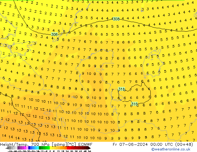 Yükseklik/Sıc. 700 hPa ECMWF Cu 07.06.2024 00 UTC