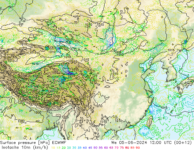 Eşrüzgar Hızları (km/sa) ECMWF Çar 05.06.2024 12 UTC