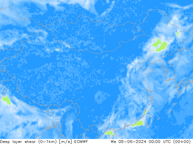 Deep layer shear (0-1km) ECMWF  05.06.2024 00 UTC