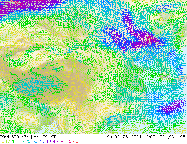 风 500 hPa ECMWF 星期日 09.06.2024 12 UTC