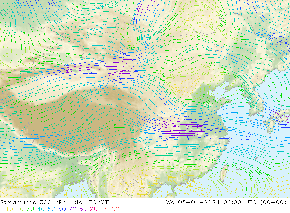 风 300 hPa ECMWF 星期三 05.06.2024 00 UTC