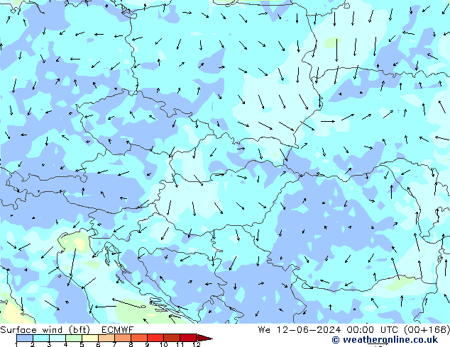 Surface wind (bft) ECMWF We 12.06.2024 00 UTC