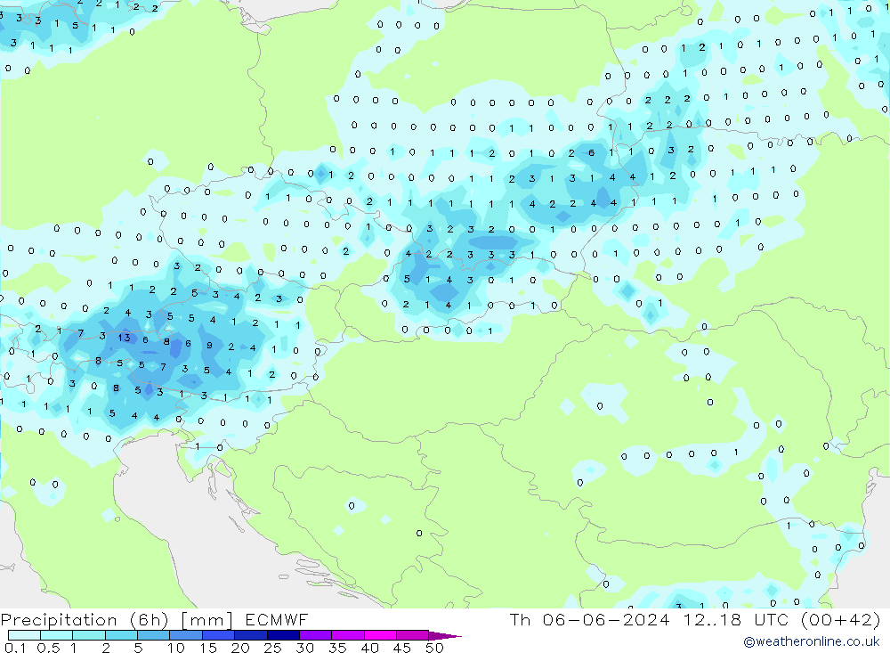 Precipitación (6h) ECMWF jue 06.06.2024 18 UTC