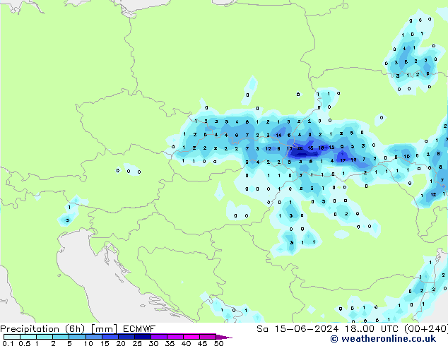 осадки (6h) ECMWF сб 15.06.2024 00 UTC